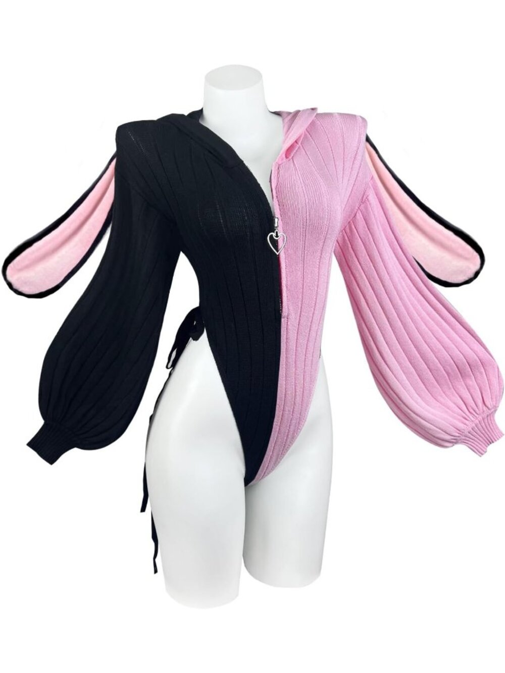 Women's Black Pink Knitted Lingerie Cosplay Costumes Bunny Outfits Bodysuit Tops
